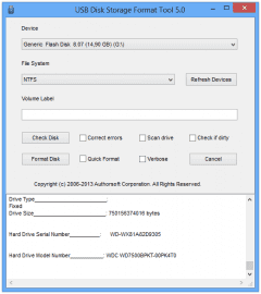 USB Disk Storage Format Tool umožňuje kromě formátování také opravu chyb na vašem flash disku