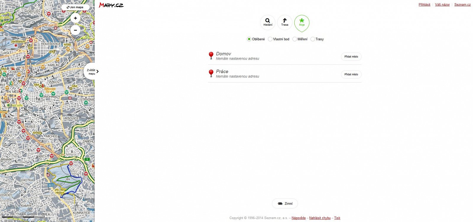 Po přihlášení bude možné uložit vlastní body či trasy.