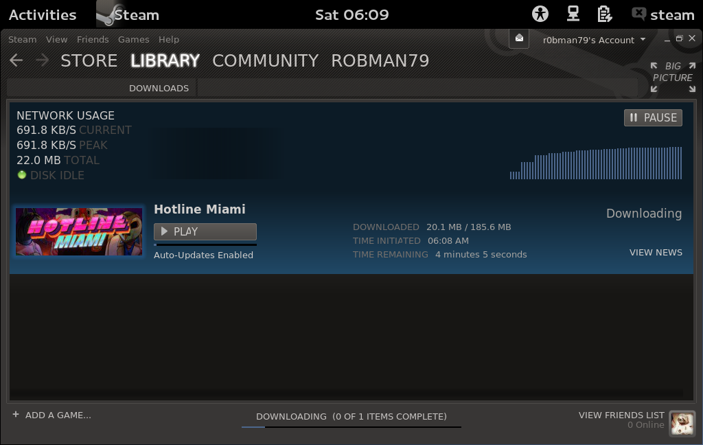 Obrazovka s přehledem stahování.