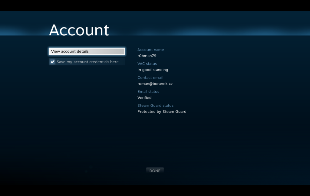 Základní údaje o uživatelském účtu.