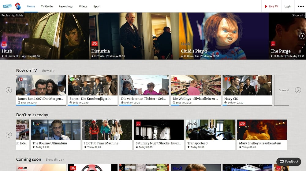 Swisscom TV Air - sekce menu