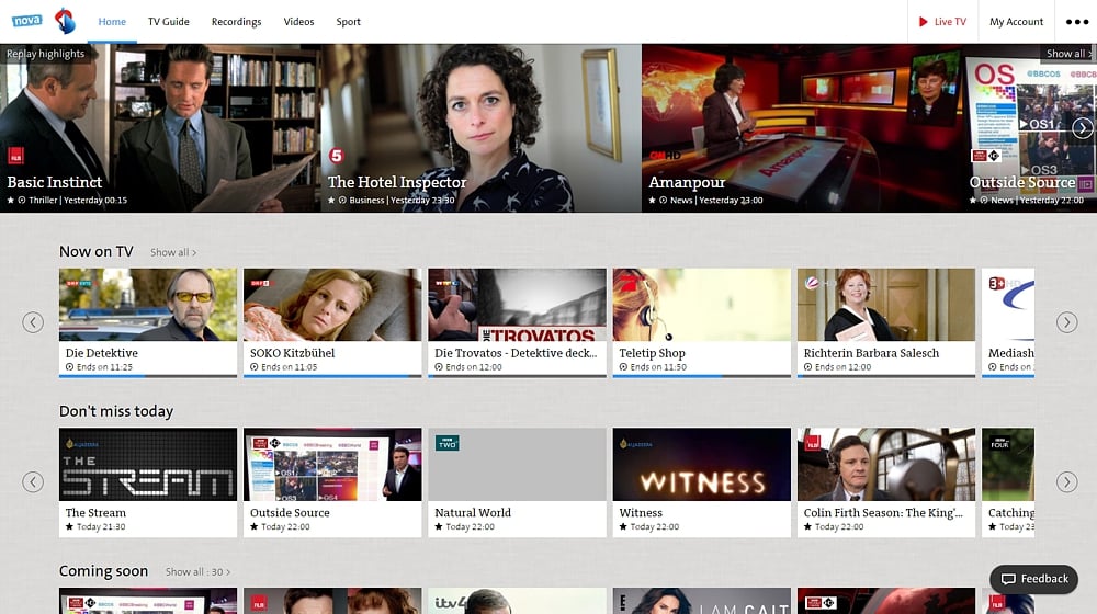 Swisscom TV Air - sekce menu