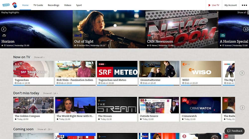 Swisscom TV Air - sekce menu