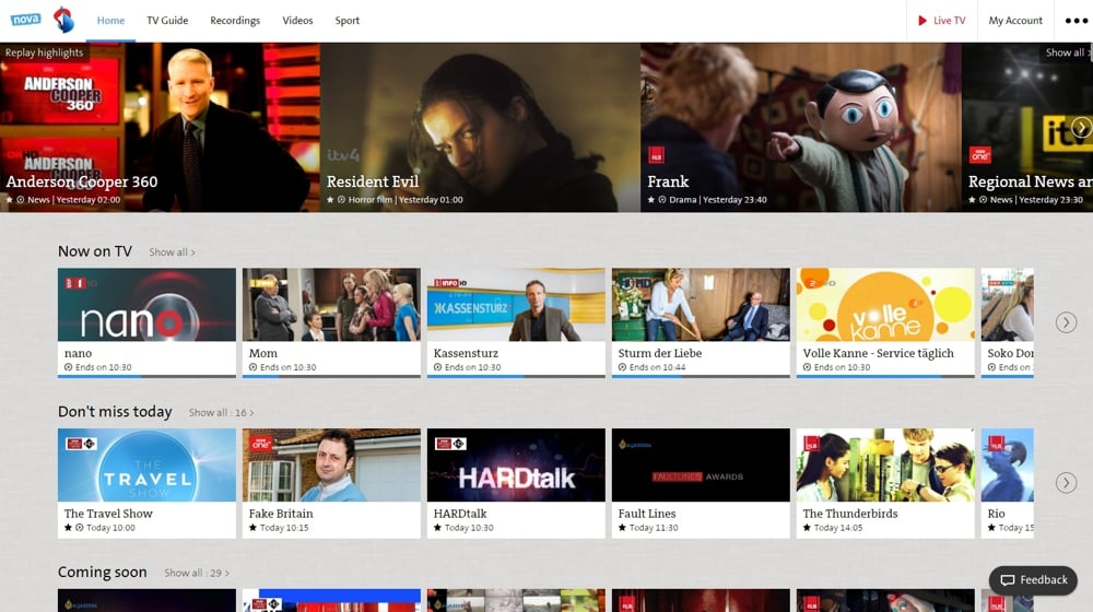 Swisscom TV Air - sekce menu