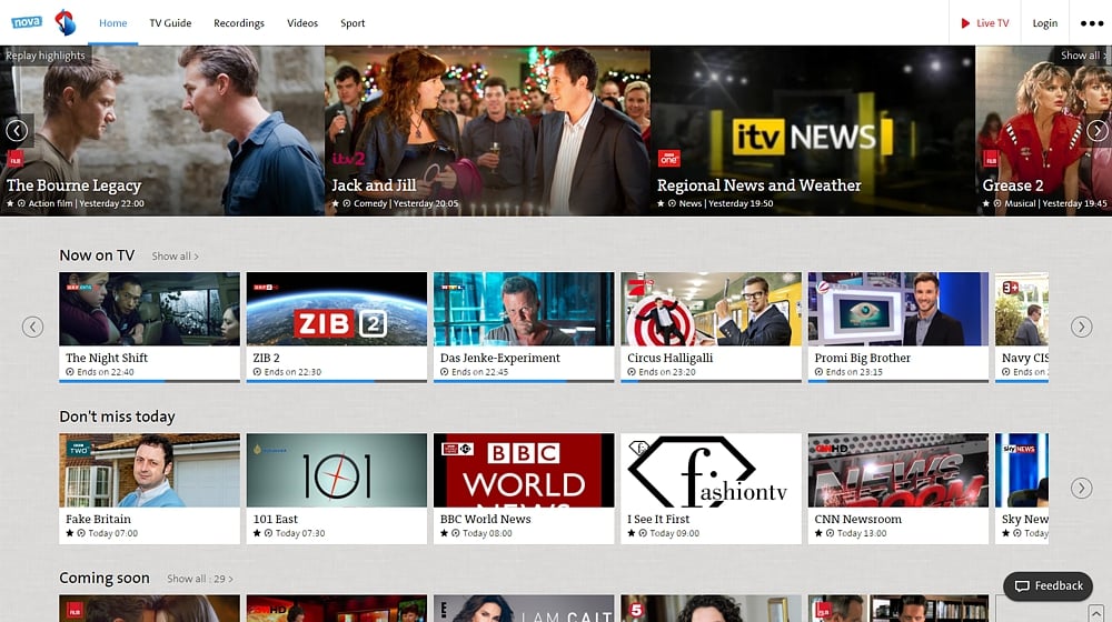 Swisscom TV Air - sekce menu