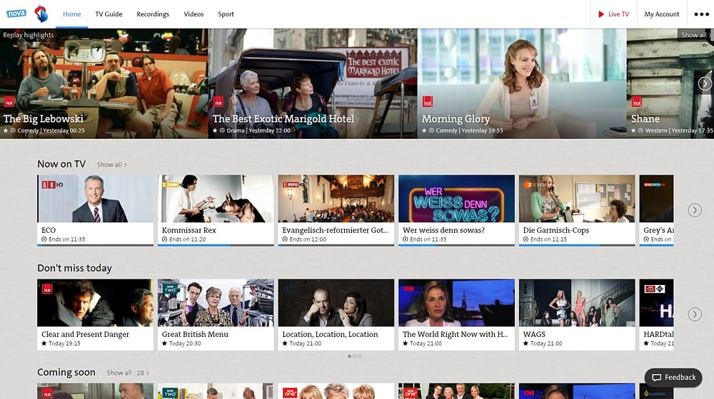 Swisscom TV Air - sekce menu
