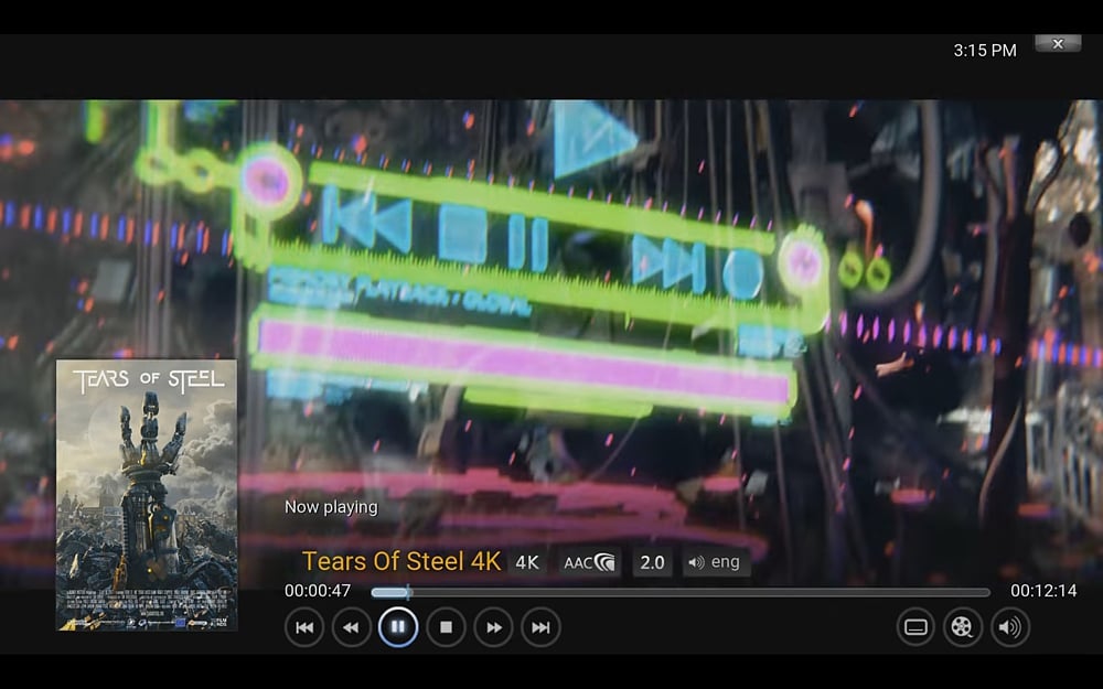 Ukázky přehrávání médií (KODI 16.1)