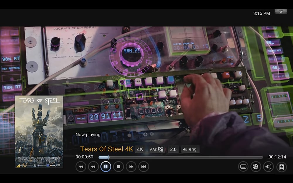 Ukázky přehrávání médií (KODI 16.1)