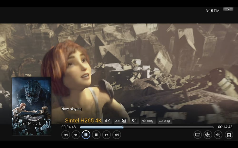 Ukázky přehrávání médií (KODI 16.1)