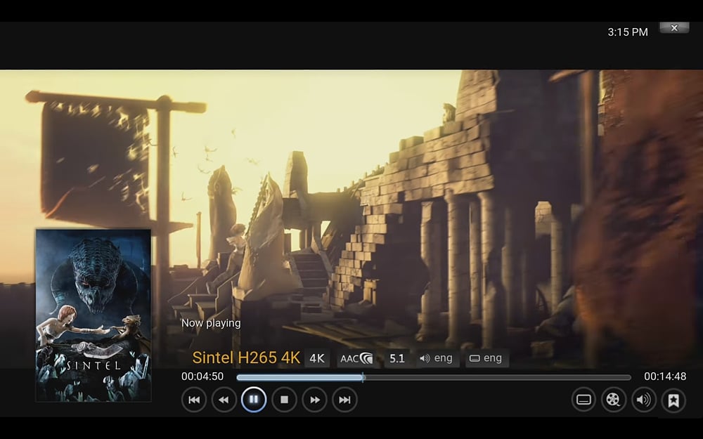 Ukázky přehrávání médií (KODI 16.1)