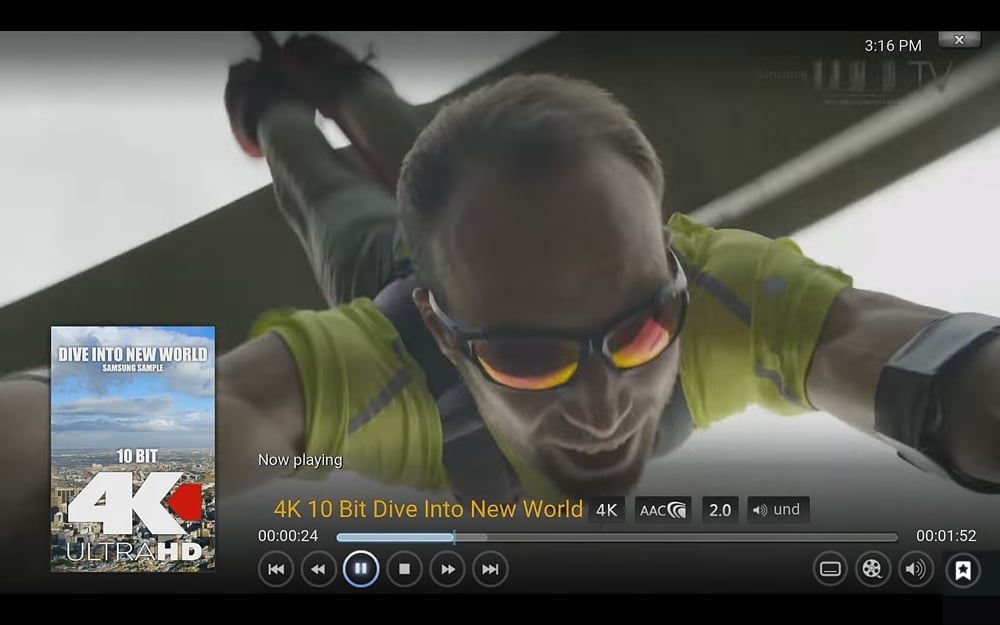 Ukázky přehrávání médií (KODI 16.1)