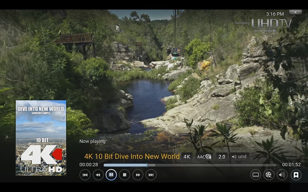 Ukázky přehrávání médií (KODI 16.1)