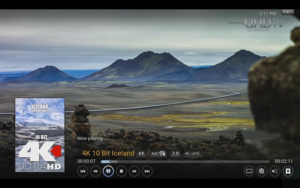 Ukázky přehrávání médií (KODI 16.1)