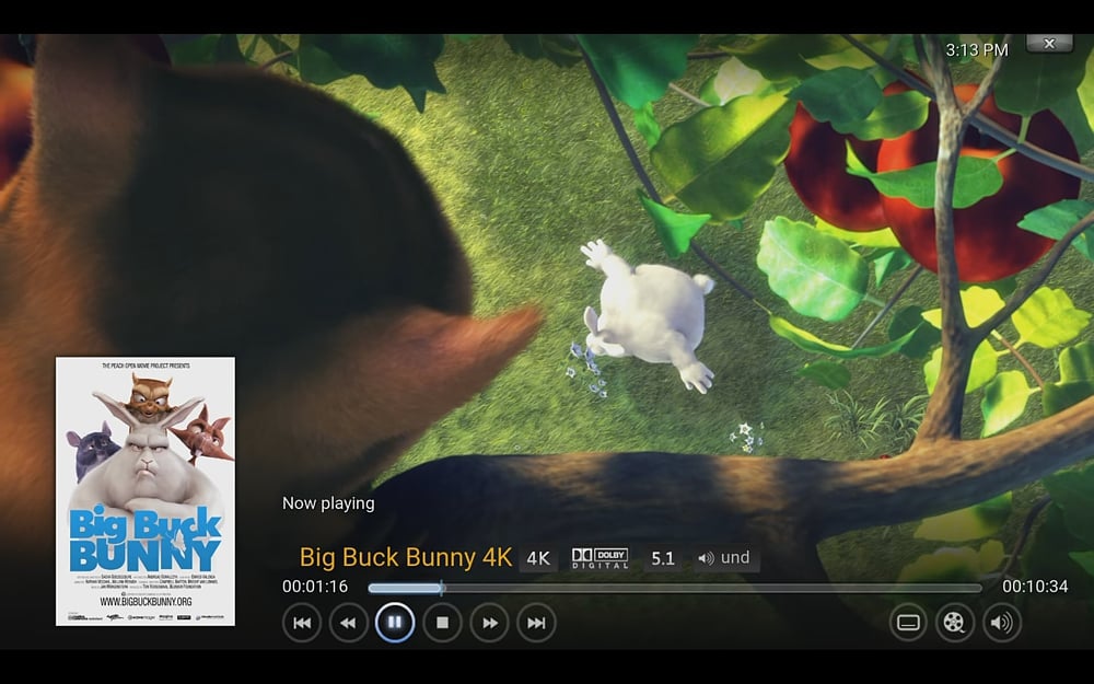 Ukázky přehrávání médií (KODI 16.1)