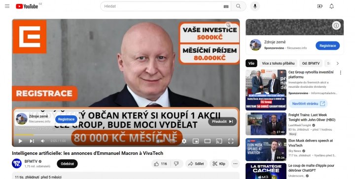 Ukázka podvodné reklamy zneužívající značku skupiny ČEZ