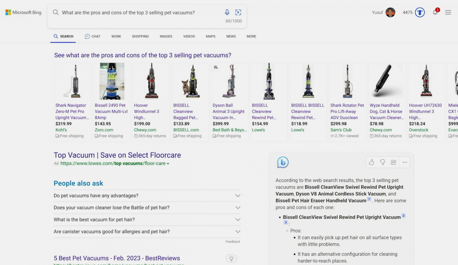 Vyhledávače - Microsoft - Bing - AI - ukázka