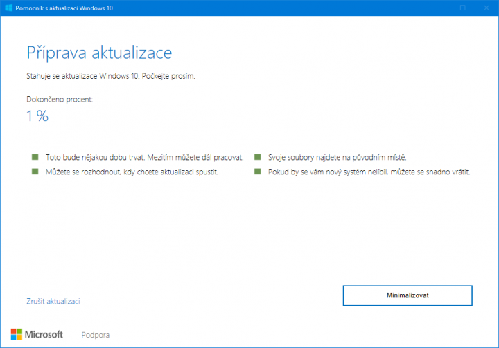 Pomocník pro instalaci nejnovější verze Windows 10