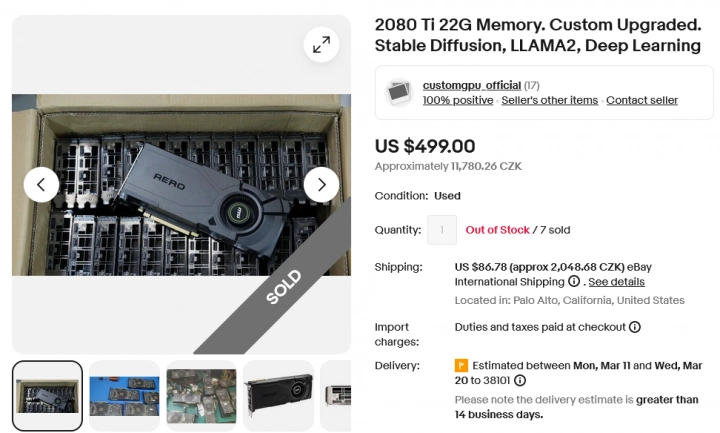 GeForce RTX 2080 Ti upgradovaná na 22 GB na eBay