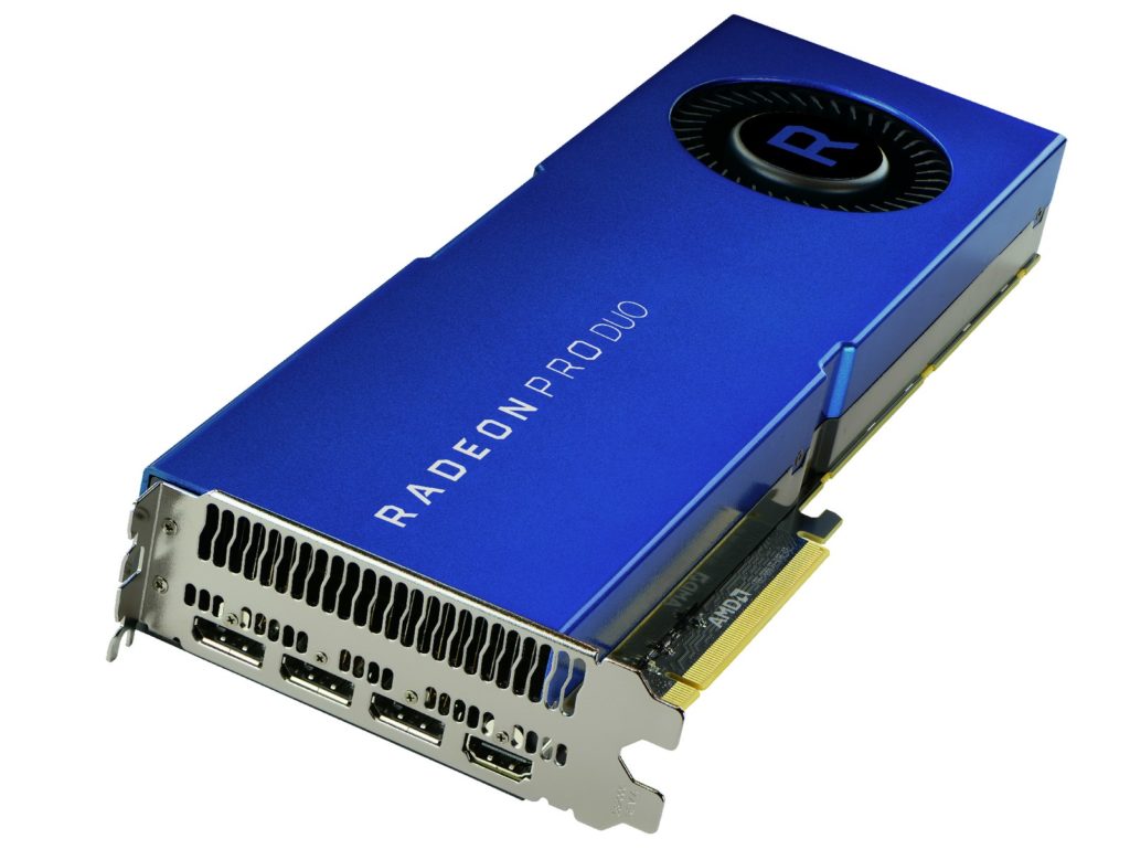 AMD Radeon Pro Duo. Jedna z posledních dvojčipových grafik, která šla do výroby. Obsahovala dvojici GPU Polaris 10 (Radeon RX 480/580)