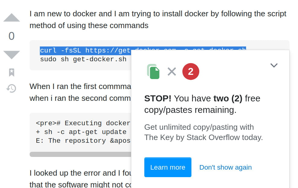 Stack Overflow zpoplatnil kopírování kusů kódu. Doporučuje zakoupit speciální klávesnici pro aktivní kopírovače.
