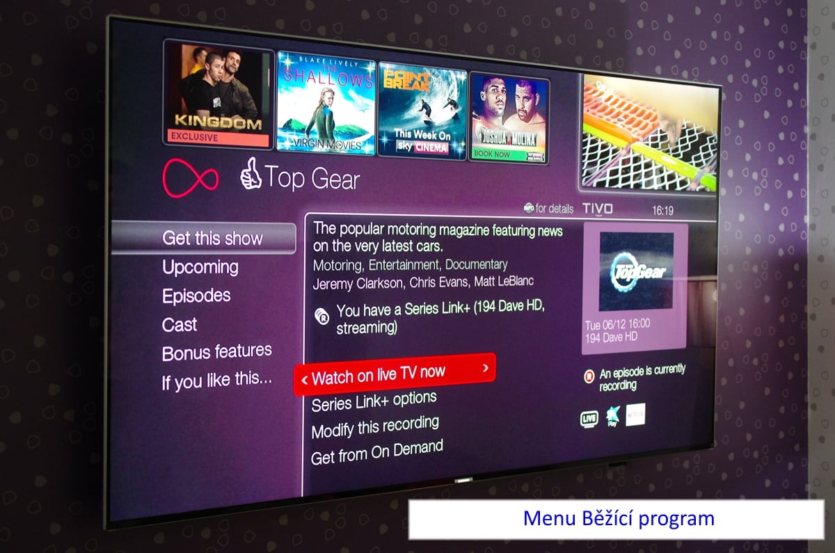 Ukázky GUI Virgin TV