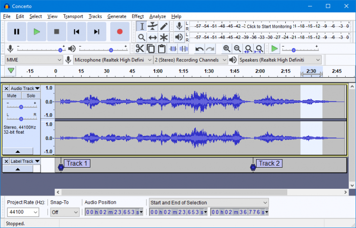 Program Audacity pro úpravu zvuku