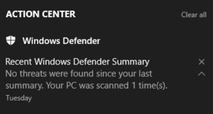 Ukázka rozšířeného oznámení Windows Defenderu