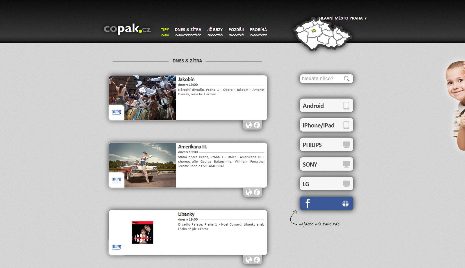 Copak.cz - aplikace pro volný čas ve verzi pro webové prohlížeče