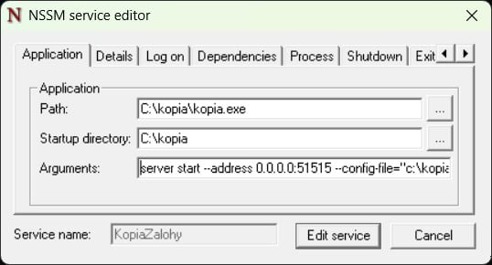 NSSM service editor