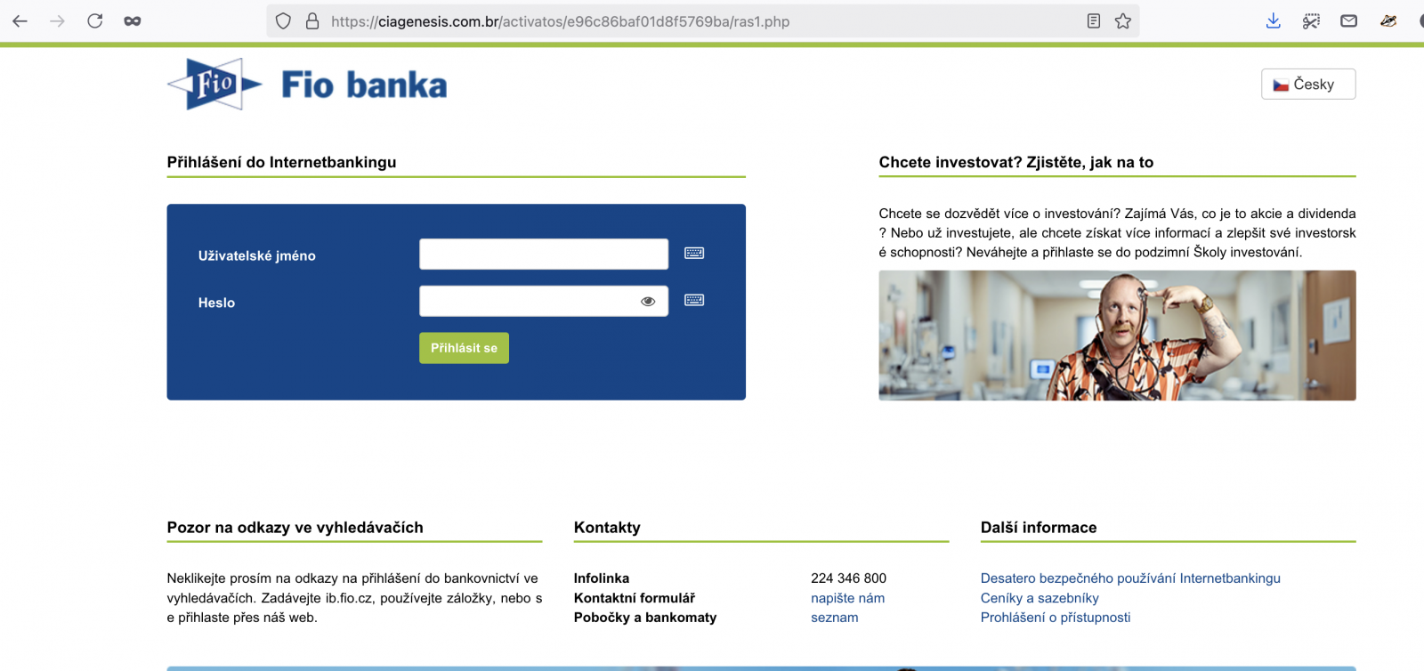 Podvodný e-mail cílící na klienty Fio banky. (05/2025)