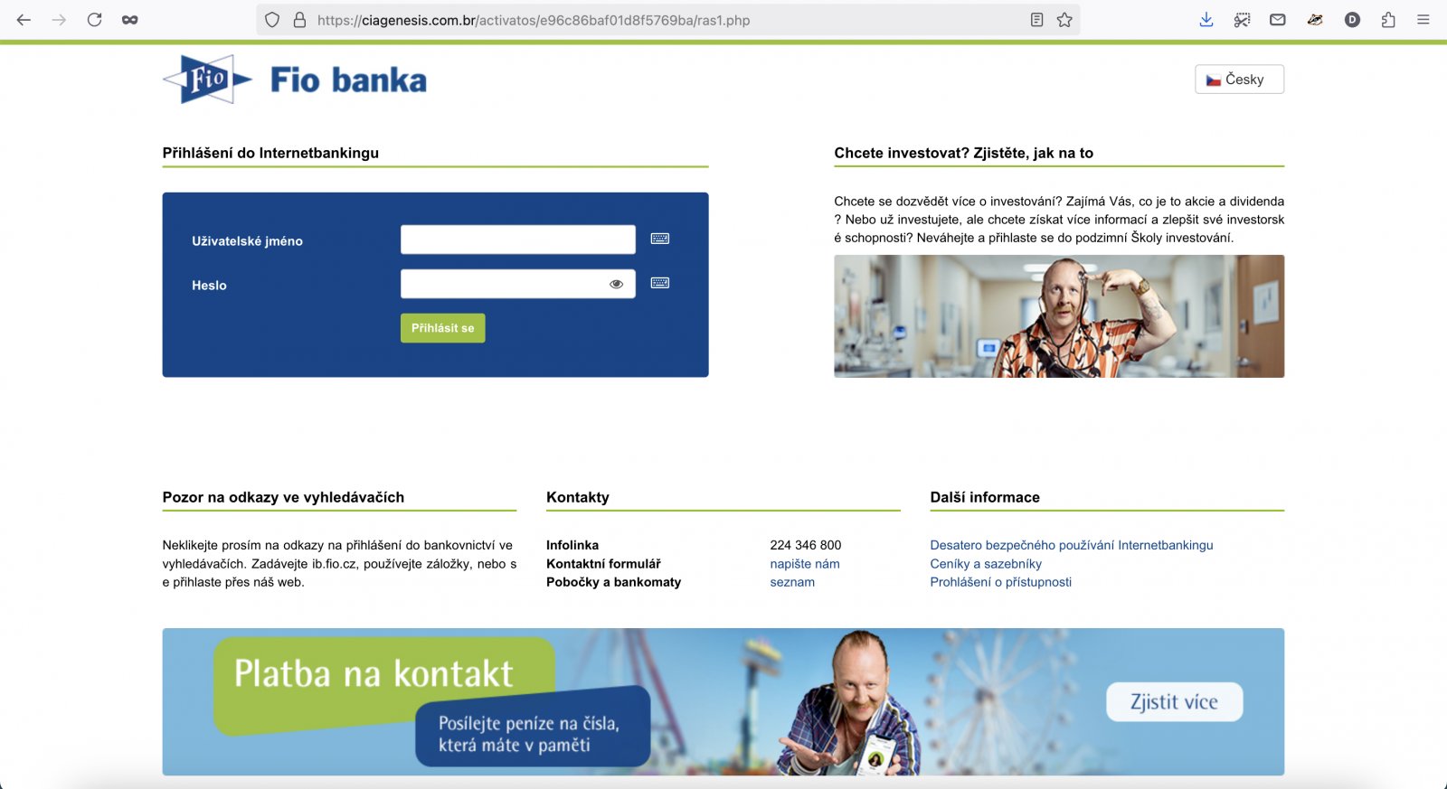 Podvodný e-mail cílící na klienty Fio banky. (05/2025)