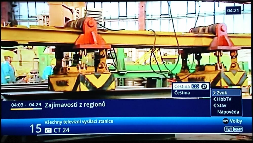 Menu OPT v televizním tuneru.