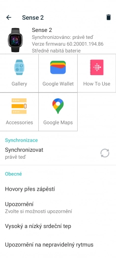 Peněženka Google v zařízení Fitbit Sense 2. (31. 7. 2024)