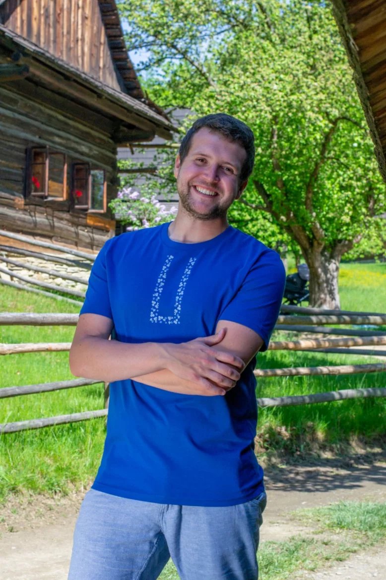 Pánské tričko se vzorem modrotisku