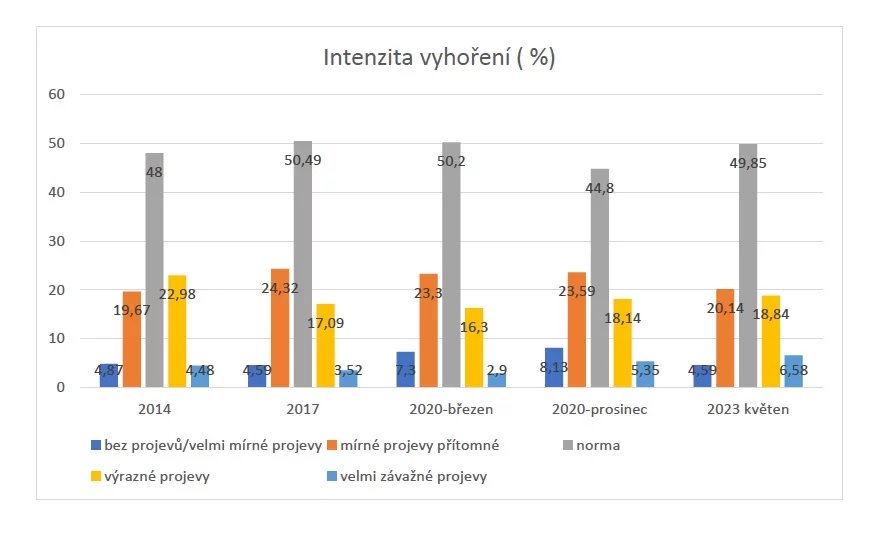 Graf podle závažnosti projevů syndromu vyhoření