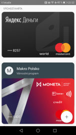 Platební karty Yandex Money v aplikaci Android Pay. (14. 11. 2017)