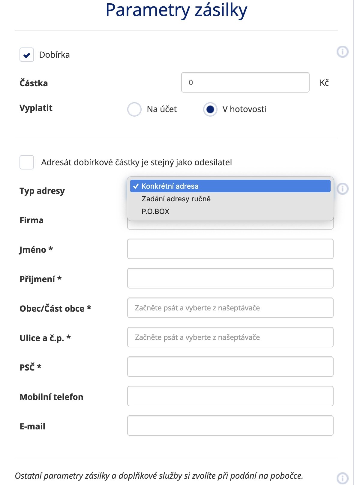 Nově lze zadat data pro dobírku online. (1. 7. 2024)