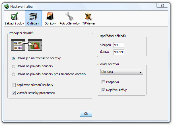 <p>U každého alba lze nastavit poměrně dost parametrů</p>