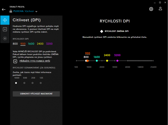 Nastavení DPI a polling rate (zdroj: Cnews)