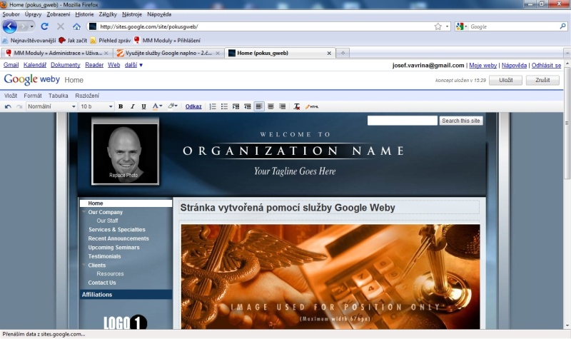 <p>Stránka vytvořená pomocí služby Google Weby a jedné z jejích šablon</p>
