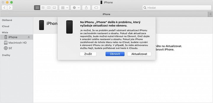 Tovární nastavení iPhone skrze Mac nebo PC