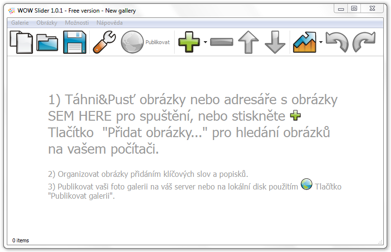 <p>Okno ukazuje krátký návod pro přidání fotografií</p>