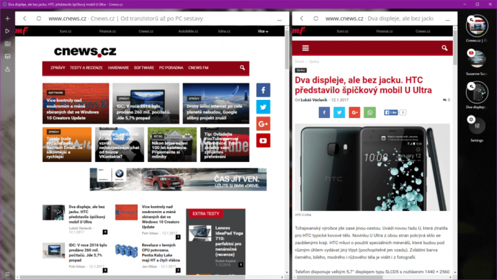 Mít dvě webové aplikace vedle sebe se hodí. Můžete třeba mít přehled nad Facebookem a u toho číst článek na Cnews