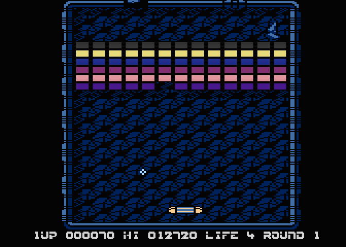 První úroveň hry Arkanoid.