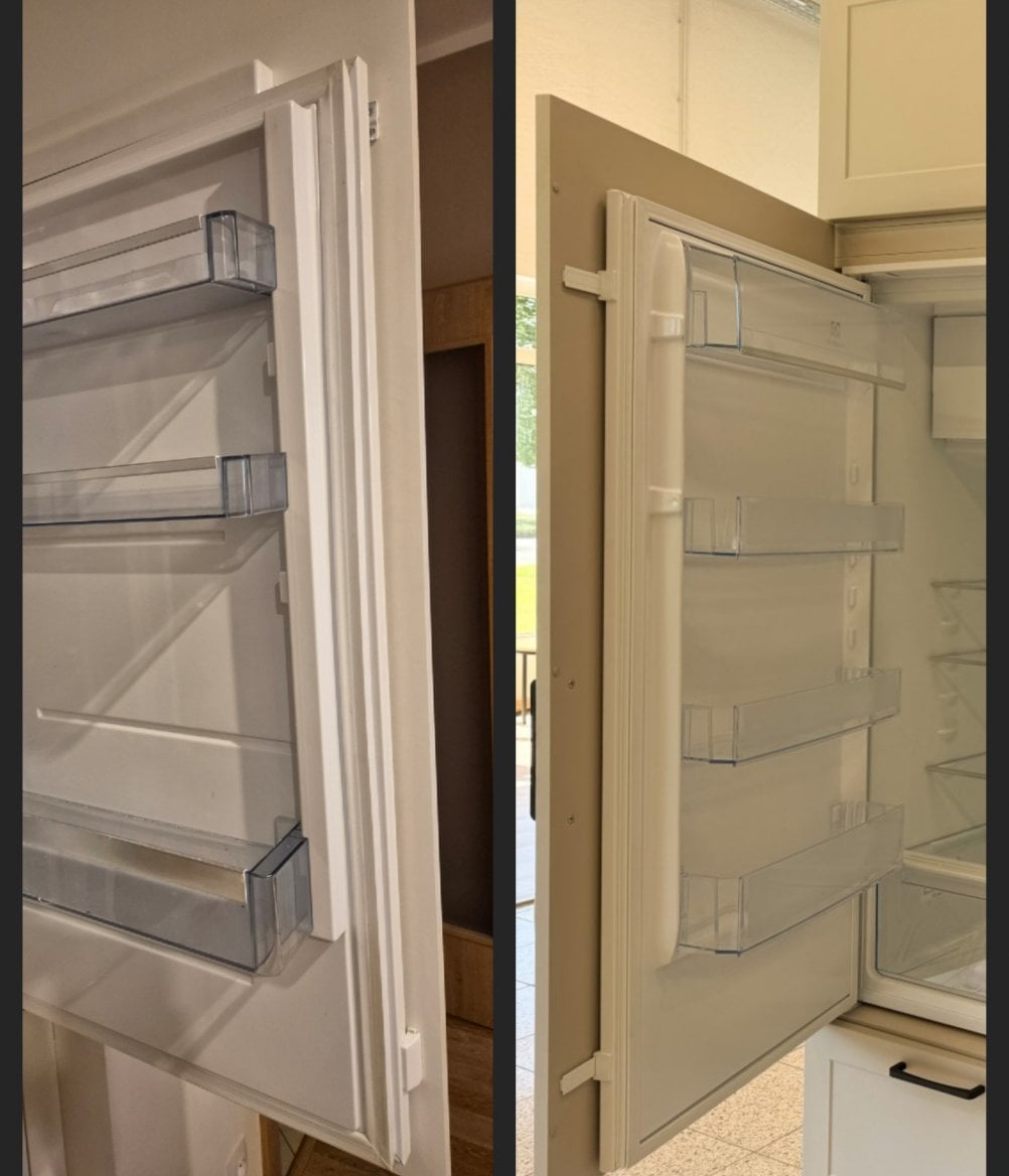 Dva druhy pantů u vestavěné lednice