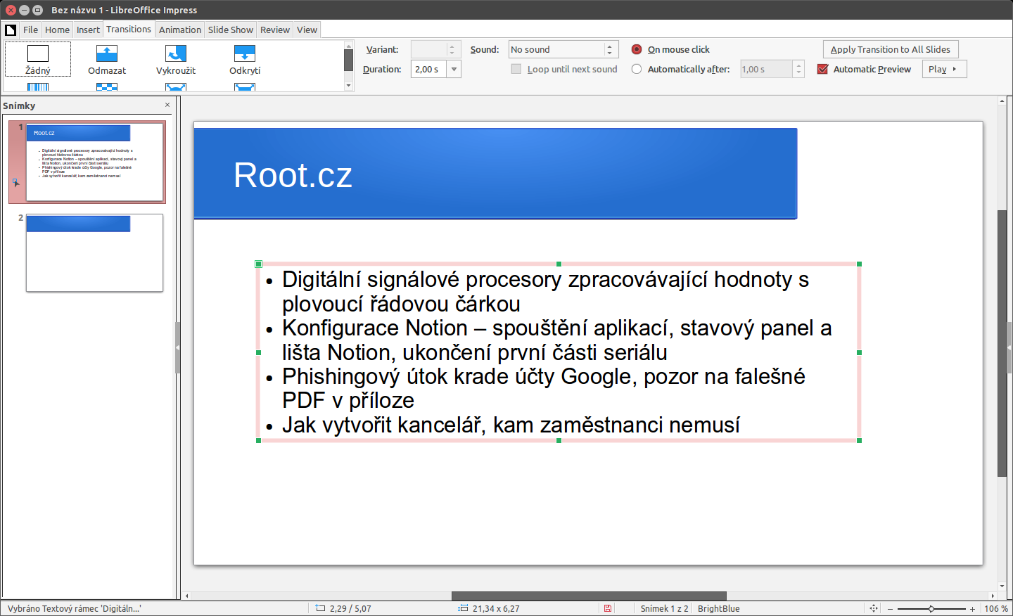 LibreOffice: rozhraní Notebook Bar (tabbed)