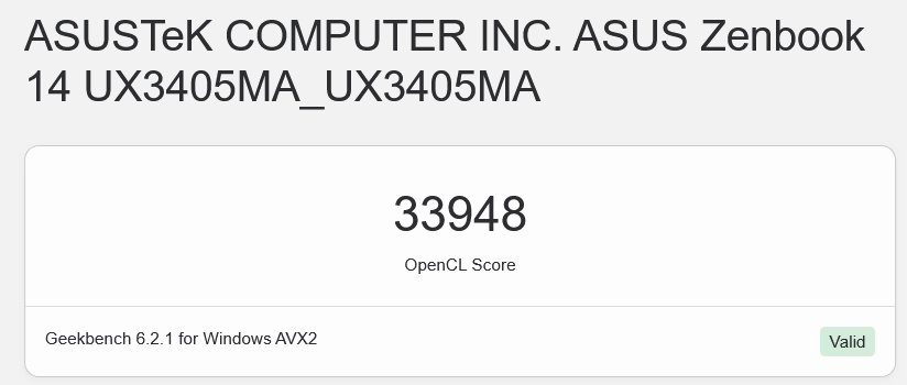 Výkon integrované grafiky Arc v procesoru Intel Core Ultra 7 155H v notebooku Asus Zenbook 14 UX3405MA