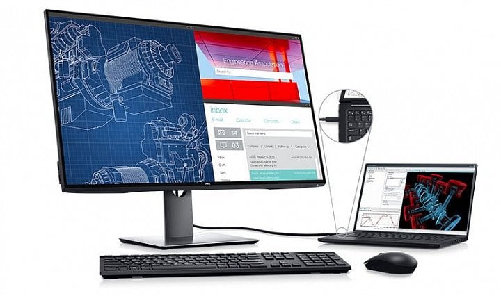 Dell UltraSharp U3219Q. Monitor je opatřen vstupem USB-C pro jednokabelové dokování notebooků