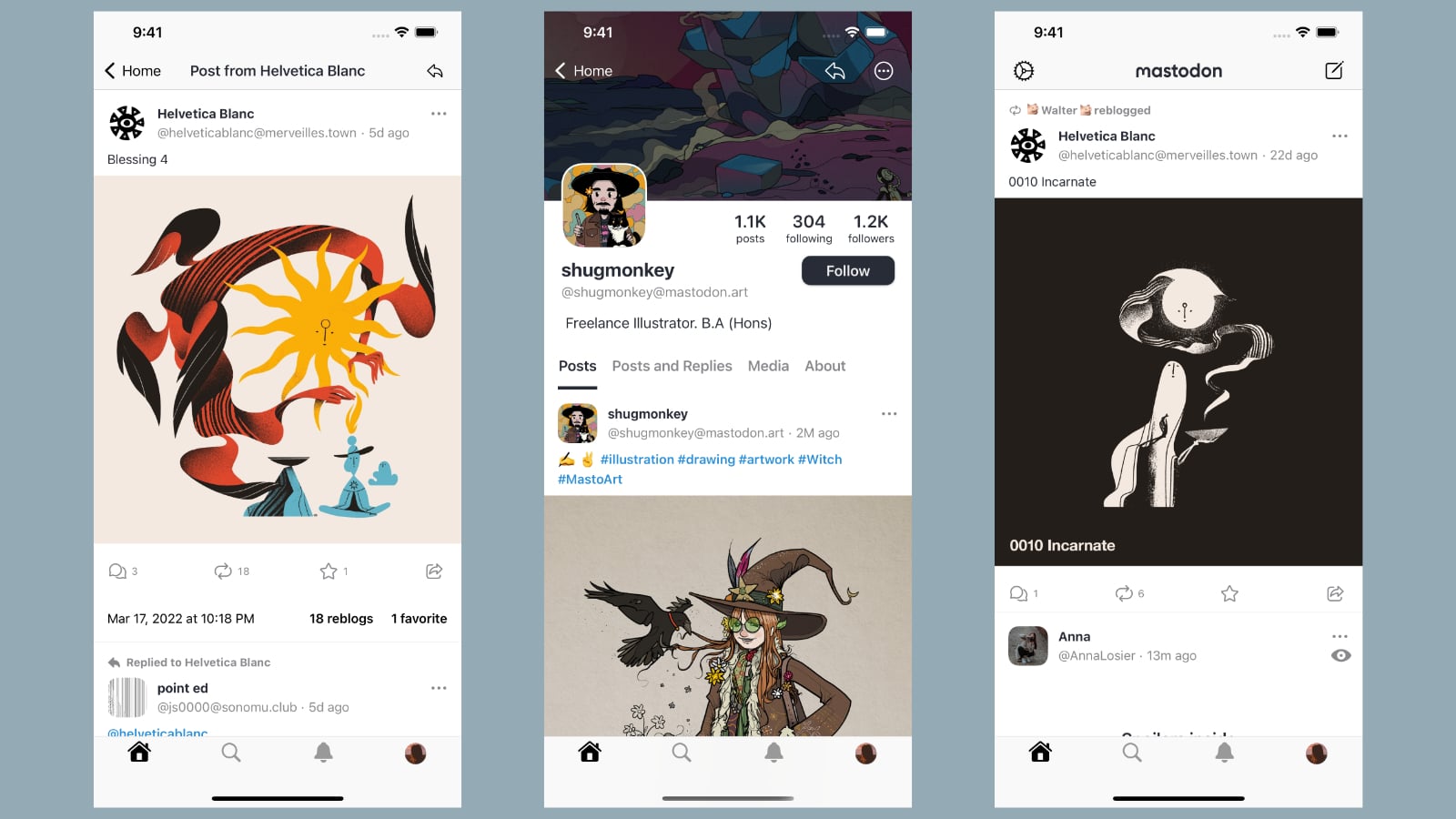 Uživatelské rozhraní Mastodonu na mobilech.