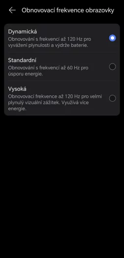 LTPO displej umožňuje nastavení dynamické obnovovací frekvence